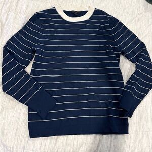 J. Crew Women’s Sweater in Navy and White Stripes - Large